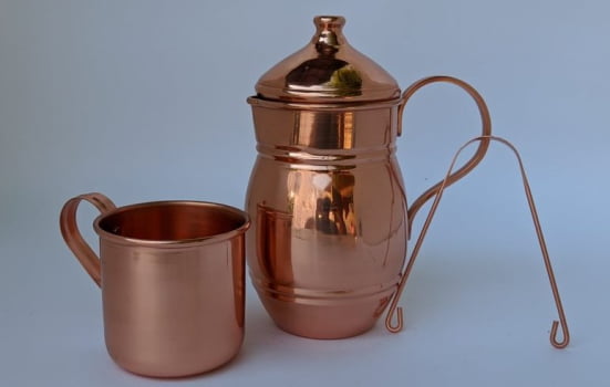 Jarra de Cobre 700ml  + Caneca + Raspador de Língua de Cobre