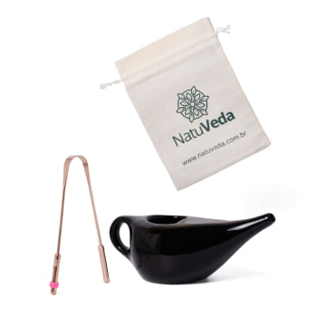 Kit com 1 Neti Pot 320ml + 1 Raspador de Lingua em Cobre Puro